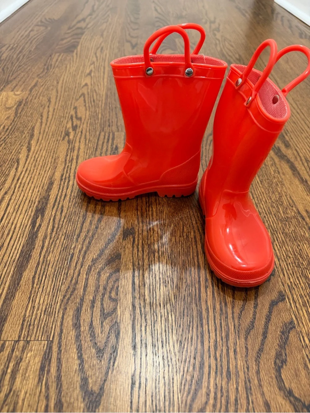 Kids Bright Red Rain Boots with Pull Handles